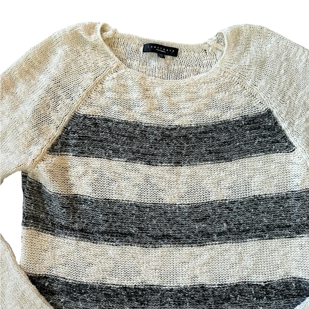 SANCTUARY ivory & black striped cotton blend sweater size Medium - Picture 4 of 5